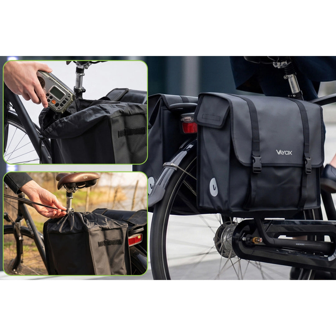 Dvojitá cyklistická taška na nosič z PVC s držadlem, černá, 40 l, VA0446, Vayox