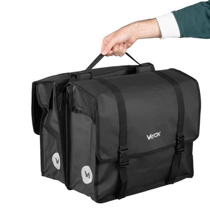 Dvojitá cyklistická taška na nosič z PVC s držadlem, černá, 40 l, VA0446, Vayox