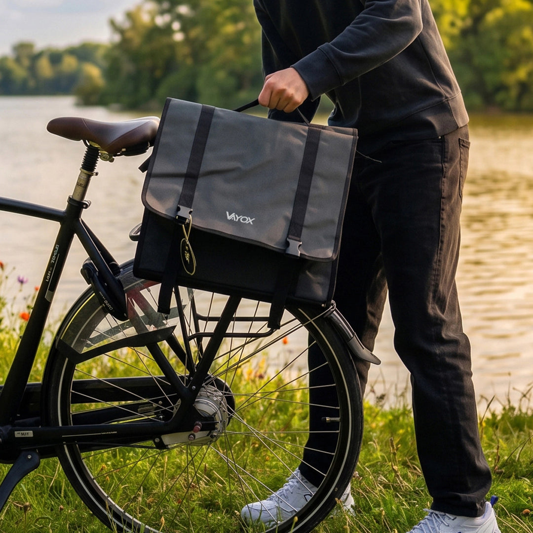 Dvojitá cyklistická taška na nosič z PVC s držadlem, černá, 40 l, VA0446, Vayox