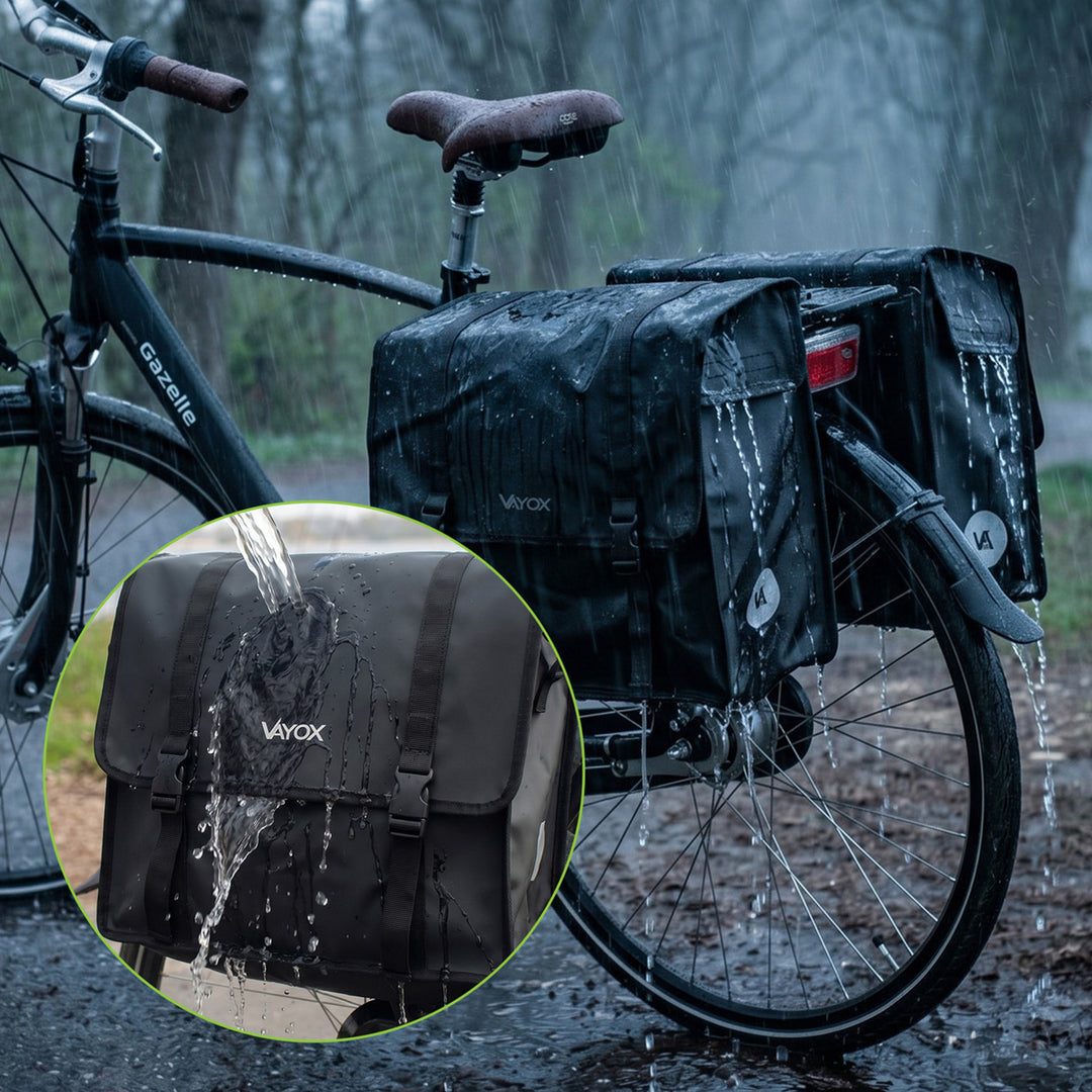 Dvojitá cyklistická taška na nosič z PVC s držadlem, černá, 40 l, VA0446, Vayox