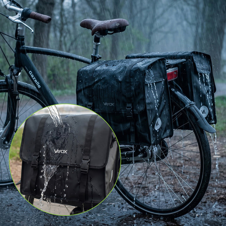Dvojitá cyklistická taška na nosič z PVC s držadlem, černá, 40 l, VA0446, Vayox