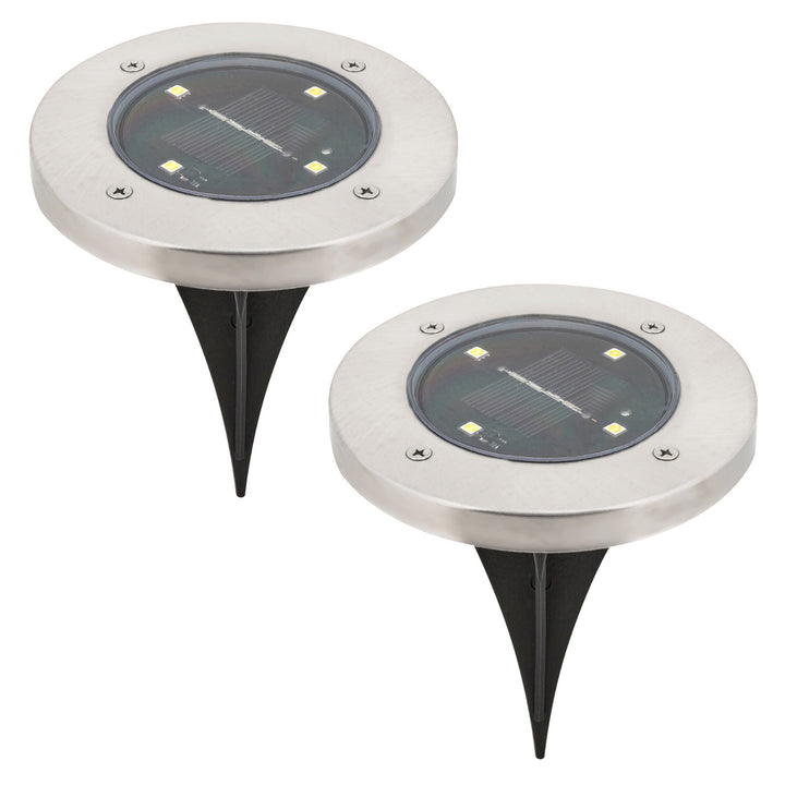 Solární zahradní lampa Rabalux Dannet, IP44, barva saténový chrom, 7975, 2 kusy