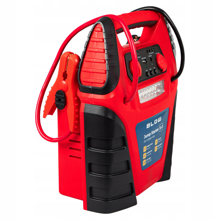 Startovací zařízení 5 v 1 Blow, funkce kompresoru, nabíječky a powerbanky, akumulátor 12 V 20 000 mAh, proud – startovací 400 A, špičkový 900 A, vybaveno přetížovací pojistkou, 81-210#
