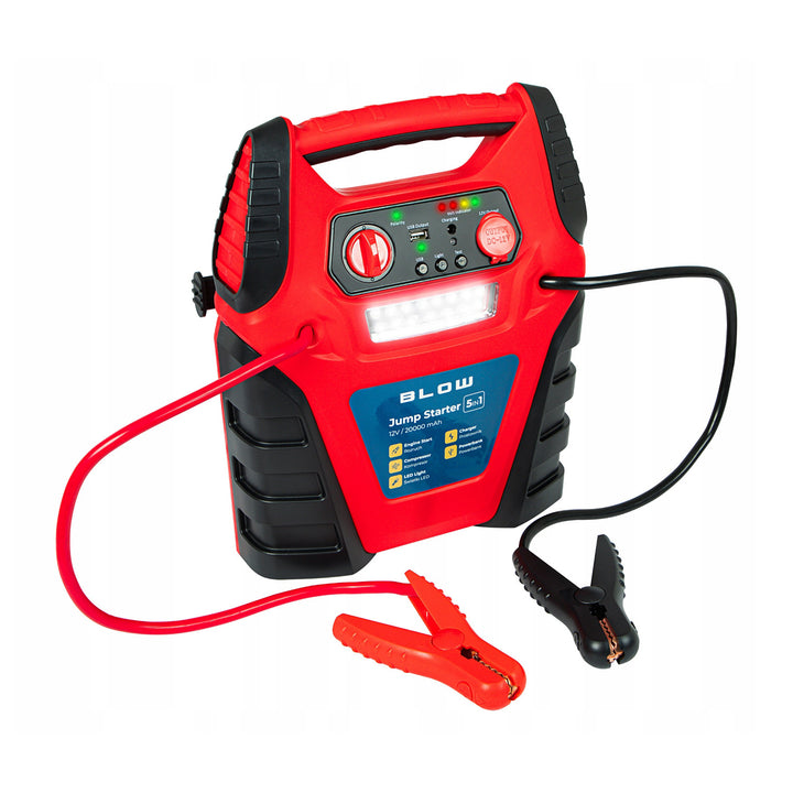 Startovací zařízení 5 v 1 Blow, funkce kompresoru, nabíječky a powerbanky, akumulátor 12 V 20 000 mAh, proud – startovací 400 A, špičkový 900 A, vybaveno přetížovací pojistkou, 81-210#