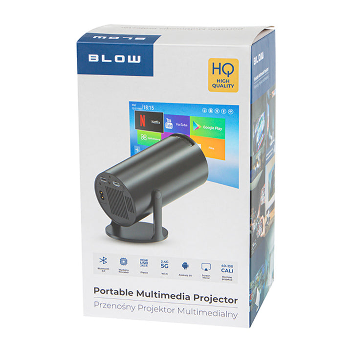 Přenosný projektor Blow, Android TV, vestavěný reproduktor 3 W, rozlišení 720p a dekódování až do 4K, ostrý a živý obraz, 79-705#