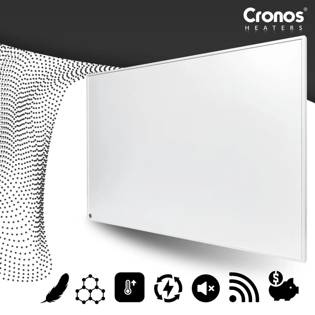Infračervený topný panel Cronos Graphene, výkon 580 W, bílá barva, vytopí místnost do 16 m², dálkové ovládání, PRO CGP-580TWP