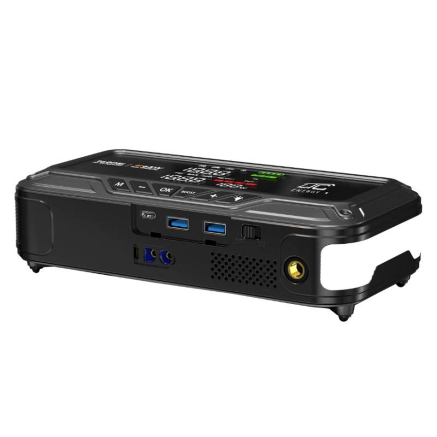 Startovací zdroj LTC, 12 000 mAh, s kompresorem, svítilnou a powerbankou, LCD displej, výkon 65 W, kabely a pouzdro v balení, LXJS120