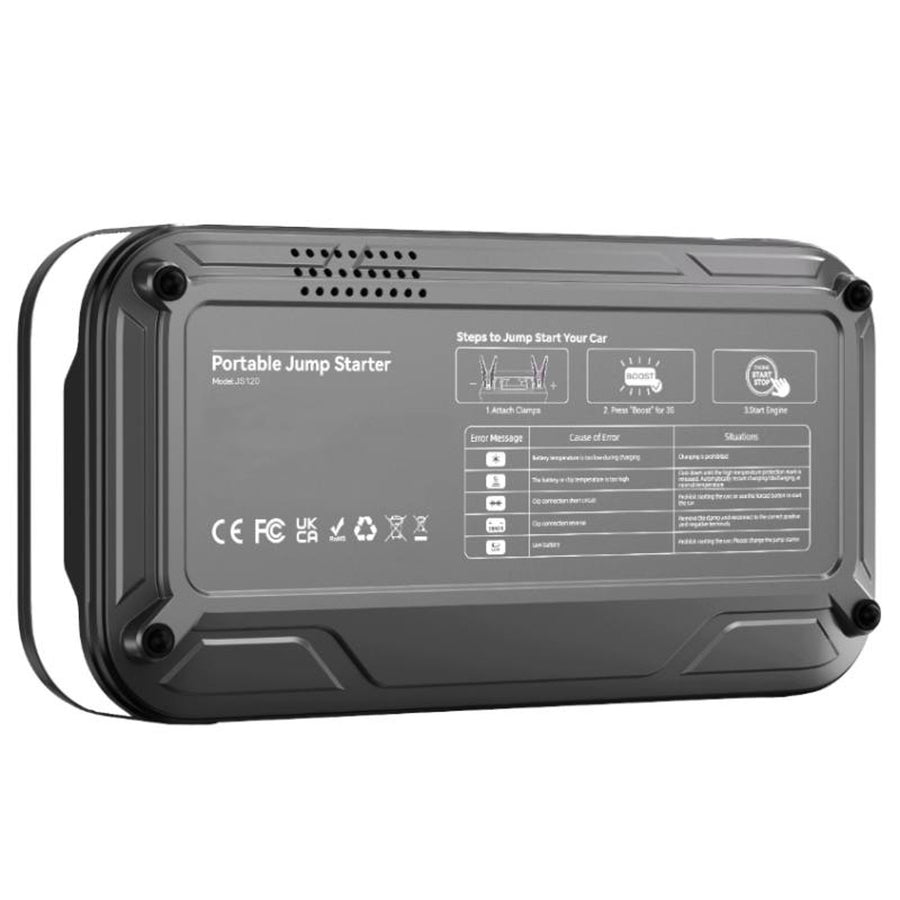 Startovací zdroj LTC, 12 000 mAh, s kompresorem, svítilnou a powerbankou, LCD displej, výkon 65 W, kabely a pouzdro v balení, LXJS120