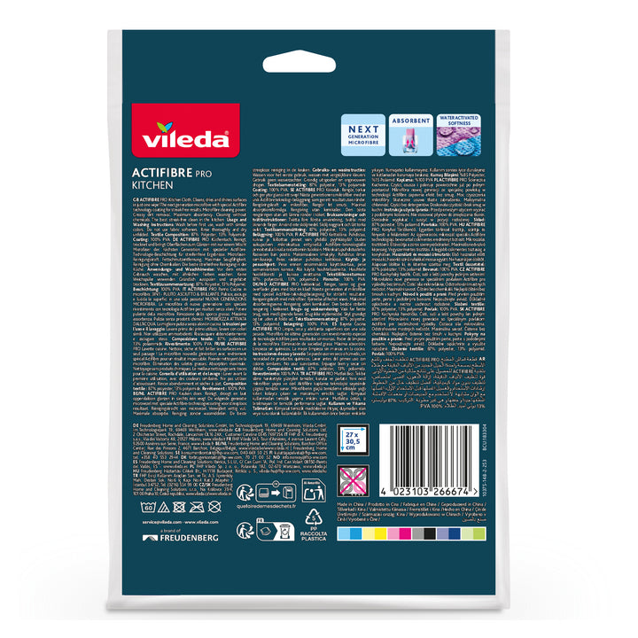 Utěrka Vileda Actifibre Pro, kuchyňská, 1 ks, z mikrovlákna, povrchová úprava PVA, lze prát při teplotě do 60 °C, 183303