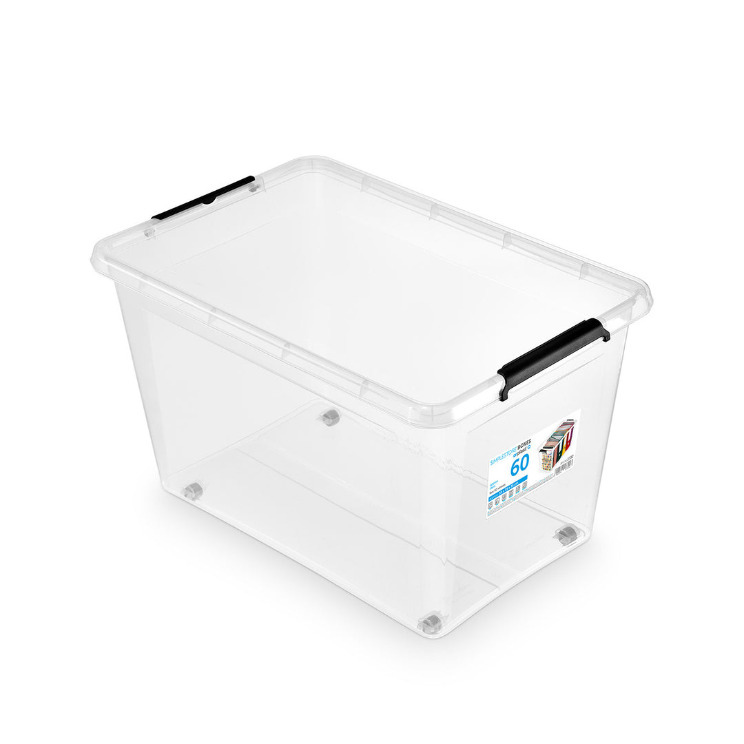 Nádoba Moxom SimpleStore, objem 60 l, průhledná, víko s klipy, s kolečky, bez BPA, 04-0081