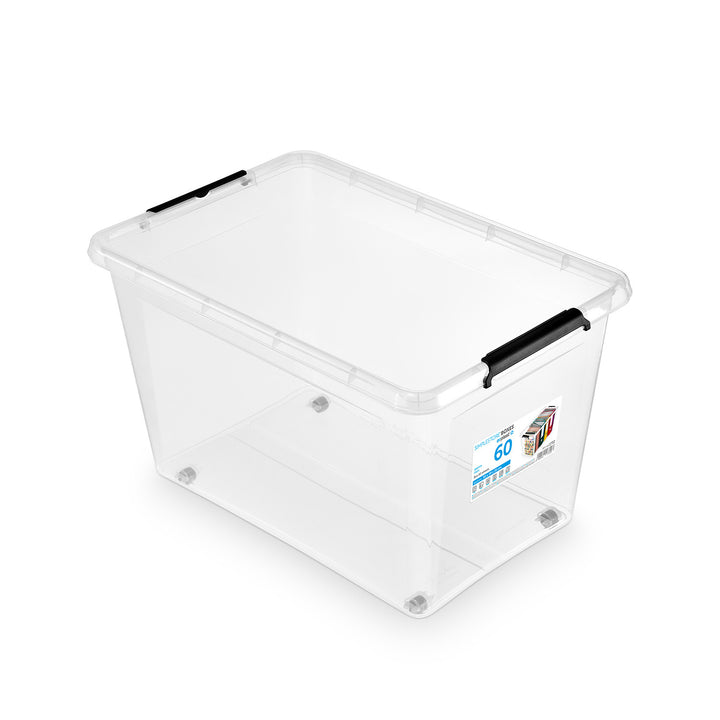 Nádoba Moxom SimpleStore, objem 60 l, průhledná, víko s klipy, s kolečky, bez BPA, 04-0081