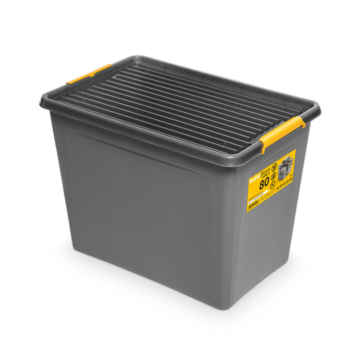 Kontejner Moxom SolidStore, objem 80 l, šedý, víko s klipy, s kolečky, bez BPA, 04-0217