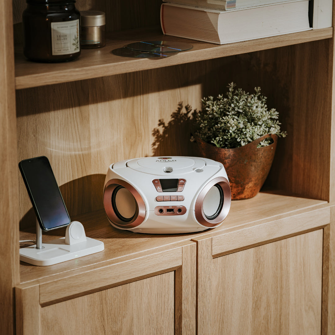 Rádio Boombox CD-MP3, USB, FM rádio, AUX, výstup pro sluchátka, Adler, AD 1181