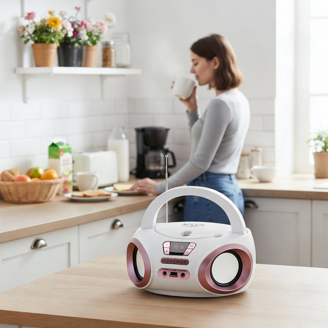 Rádio Boombox CD-MP3, USB, FM rádio, AUX, výstup pro sluchátka, Adler, AD 1181