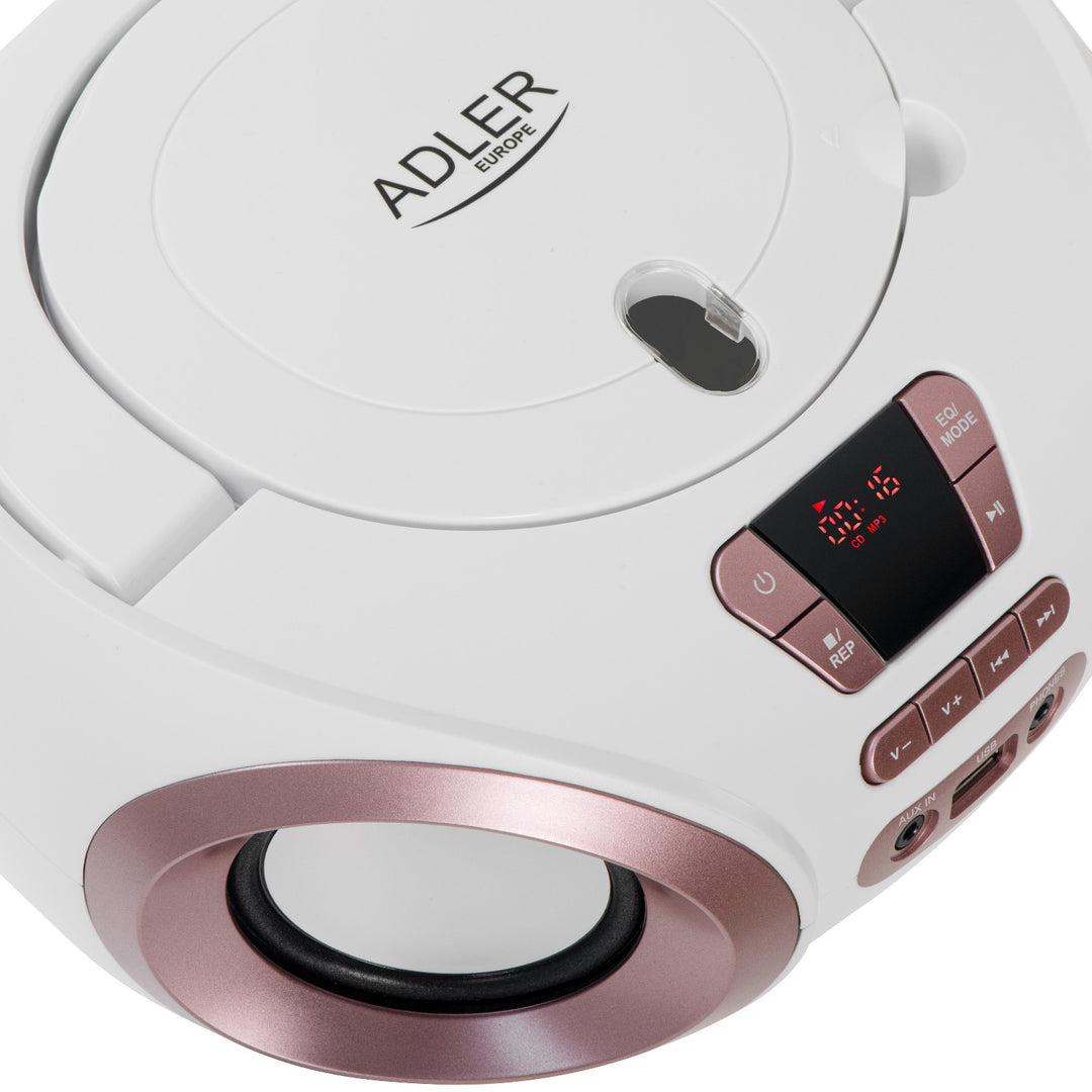 Rádio Boombox CD-MP3, USB, FM rádio, AUX, výstup pro sluchátka, Adler, AD 1181