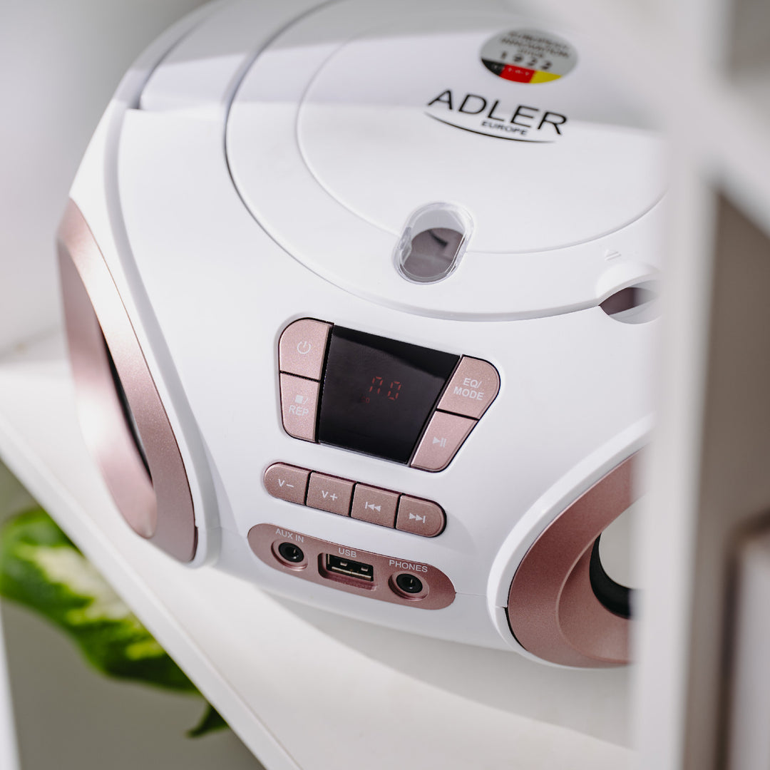 Rádio Boombox CD-MP3, USB, FM rádio, AUX, výstup pro sluchátka, Adler, AD 1181