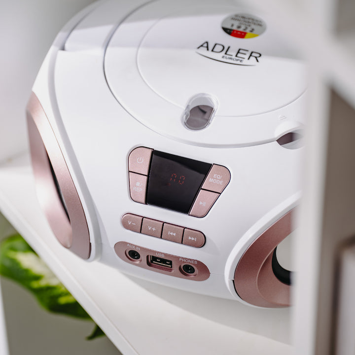 Rádio Boombox CD-MP3, USB, FM rádio, AUX, výstup pro sluchátka, Adler, AD 1181