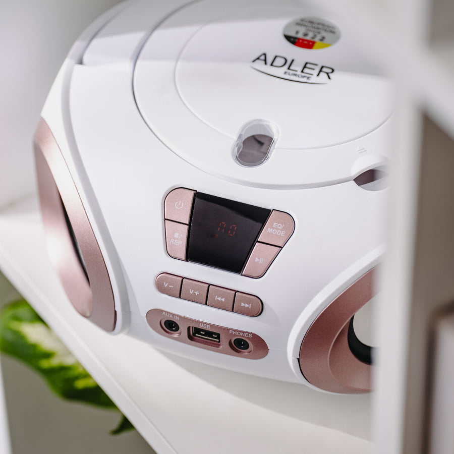 Rádio Boombox CD-MP3, USB, FM rádio, AUX, výstup pro sluchátka, Adler, AD 1181