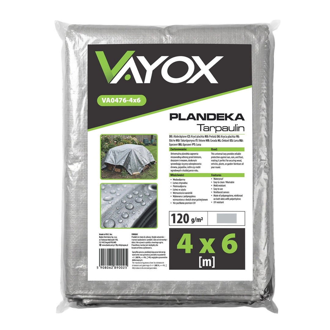 Stříbrná plachta 120 g, 4 x 6 m, VA0476, voděodolná, Vayox