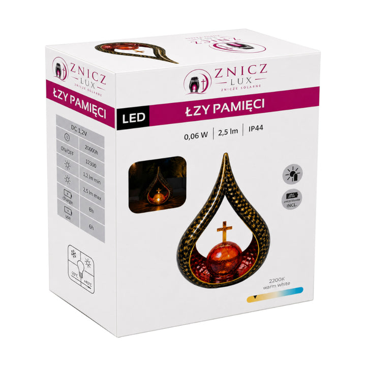 Solární svíčka, Slzy vzpomínek, LED 0,06 W, životnost 20 000 h, maximální jas 2,5 lm, 77200, Znicz-lux