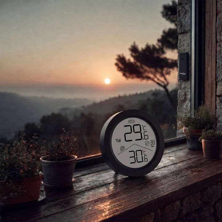Bezdrátová meteorologická stanice GreenBlue, teplota uvnitř/venku, hodiny, volba °C / °F, dosah až 60 m, černá, GB162 B + 4 ks alkalické baterie AAA Varta Industrial