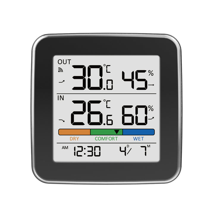 Bezdrátová meteorologická stanice GreenBlue, teplota a vlhkost uvnitř/venku, hodiny, budík a datum, °C / °F, dosah až 60 m, černá, GB169 B + 4 ks alkalické baterie AAA Varta Industrial