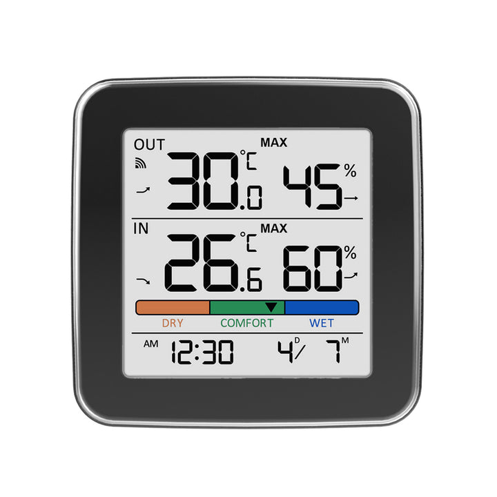 Bezdrátová meteorologická stanice GreenBlue, teplota a vlhkost uvnitř/venku, hodiny, budík a datum, °C / °F, dosah až 60 m, černá, GB169 B + 4 ks alkalické baterie AAA Varta Industrial