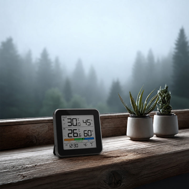 Bezdrátová meteorologická stanice GreenBlue, teplota a vlhkost uvnitř/venku, hodiny, budík a datum, °C / °F, dosah až 60 m, černá, GB169 B + 4 ks alkalické baterie AAA Varta Industrial