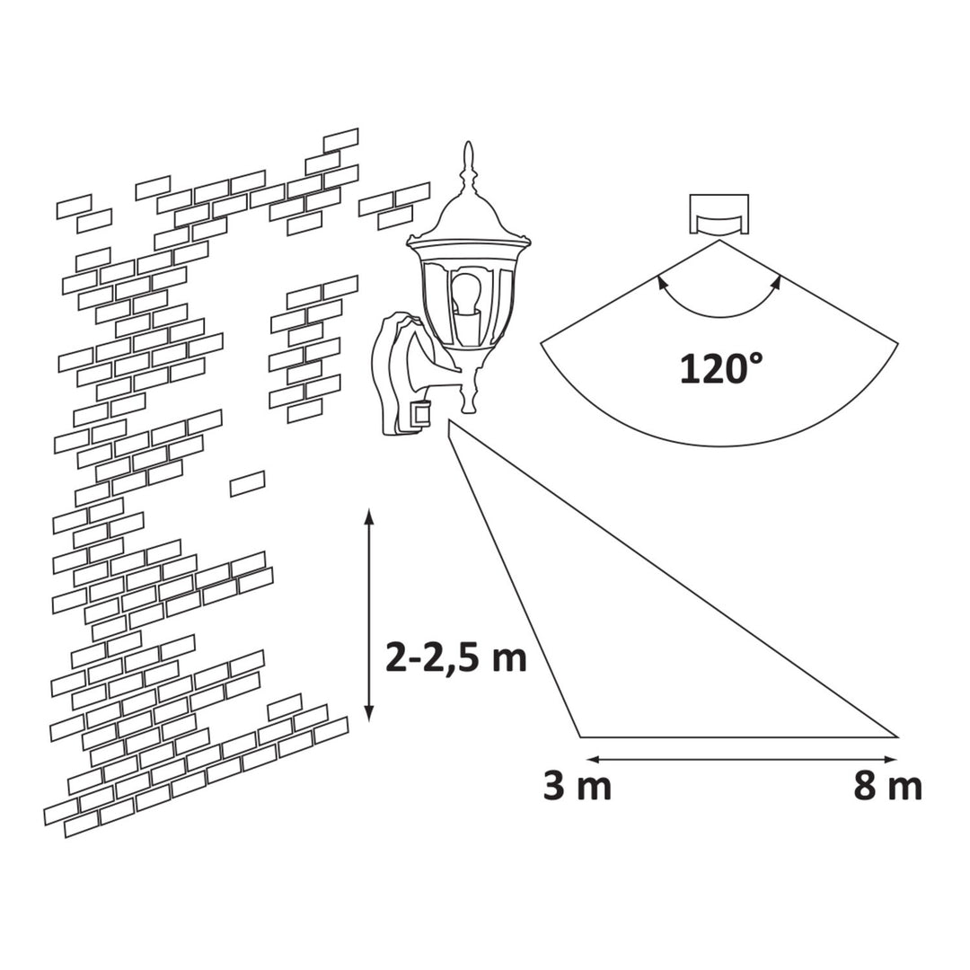 Nástěnné svítidlo Rabalux, venkovní, s pohybovým čidlem, IP43, E27, max. 60 W, antické zlato, Milano, 4 ks