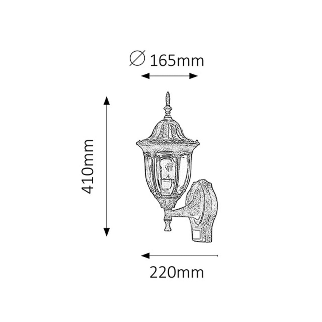 Nástěnné svítidlo Rabalux, venkovní, s pohybovým čidlem, IP43, E27, max. 60 W, antické zlato, Milano, 4 ks