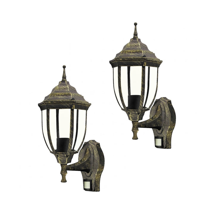 Nástěnné svítidlo Rabalux, venkovní, s pohybovým čidlem, IP43, E27, max. 60 W, antické zlato, Nizza, 2 ks