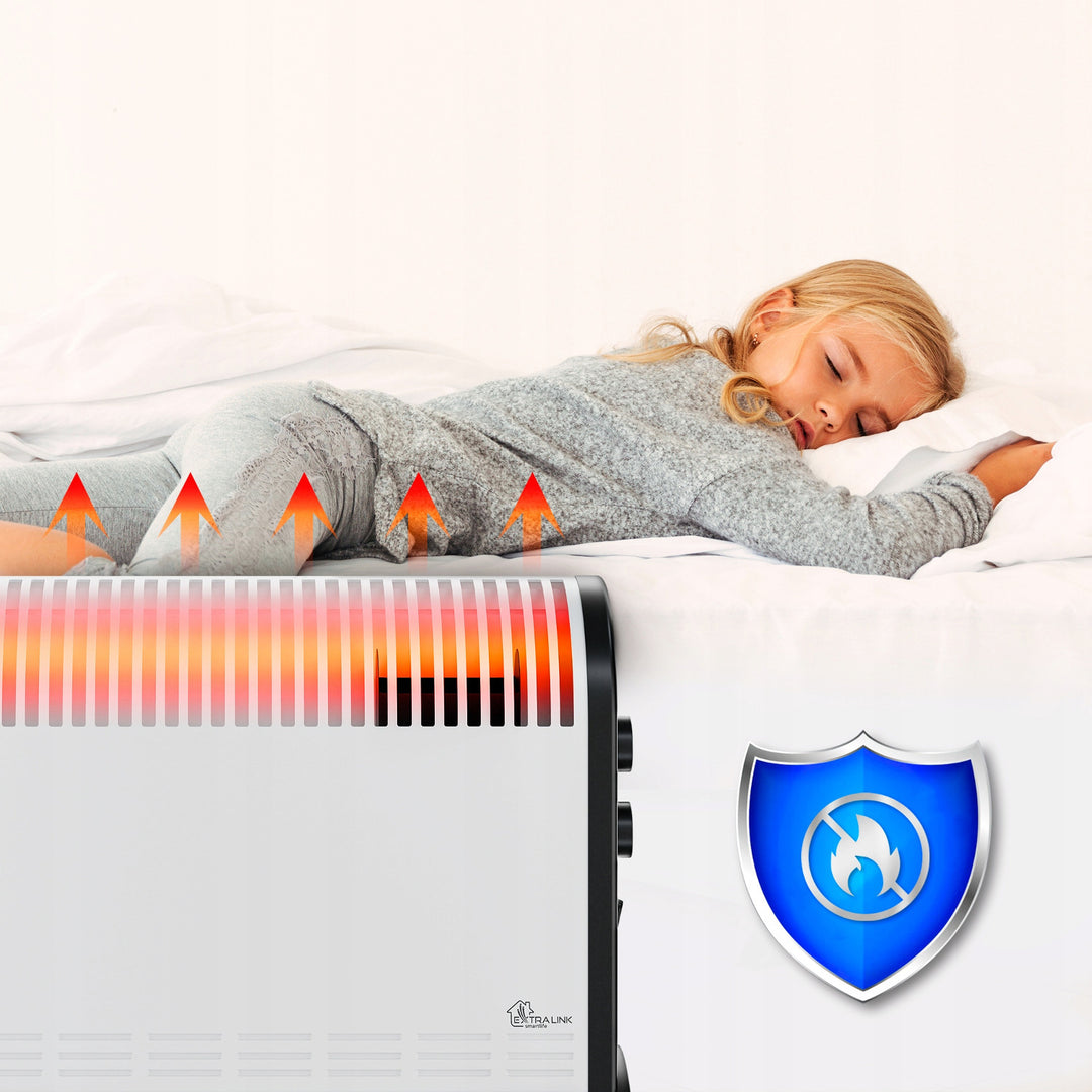 Elektrický konvektorový radiátor Extralink, výkon 2000 W, vestavěný ventilátor pro rozvod tepla, 3stupňová regulace, režim turbo, LCV-06
