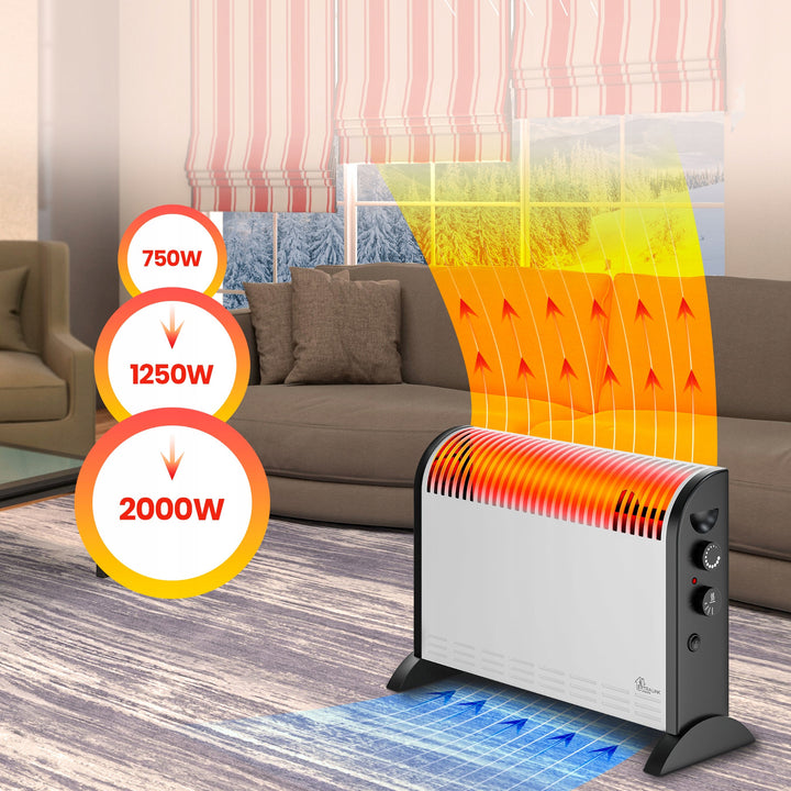 Elektrický konvektorový radiátor Extralink, výkon 2000 W, vestavěný ventilátor pro rozvod tepla, 3stupňová regulace, režim turbo, LCV-06