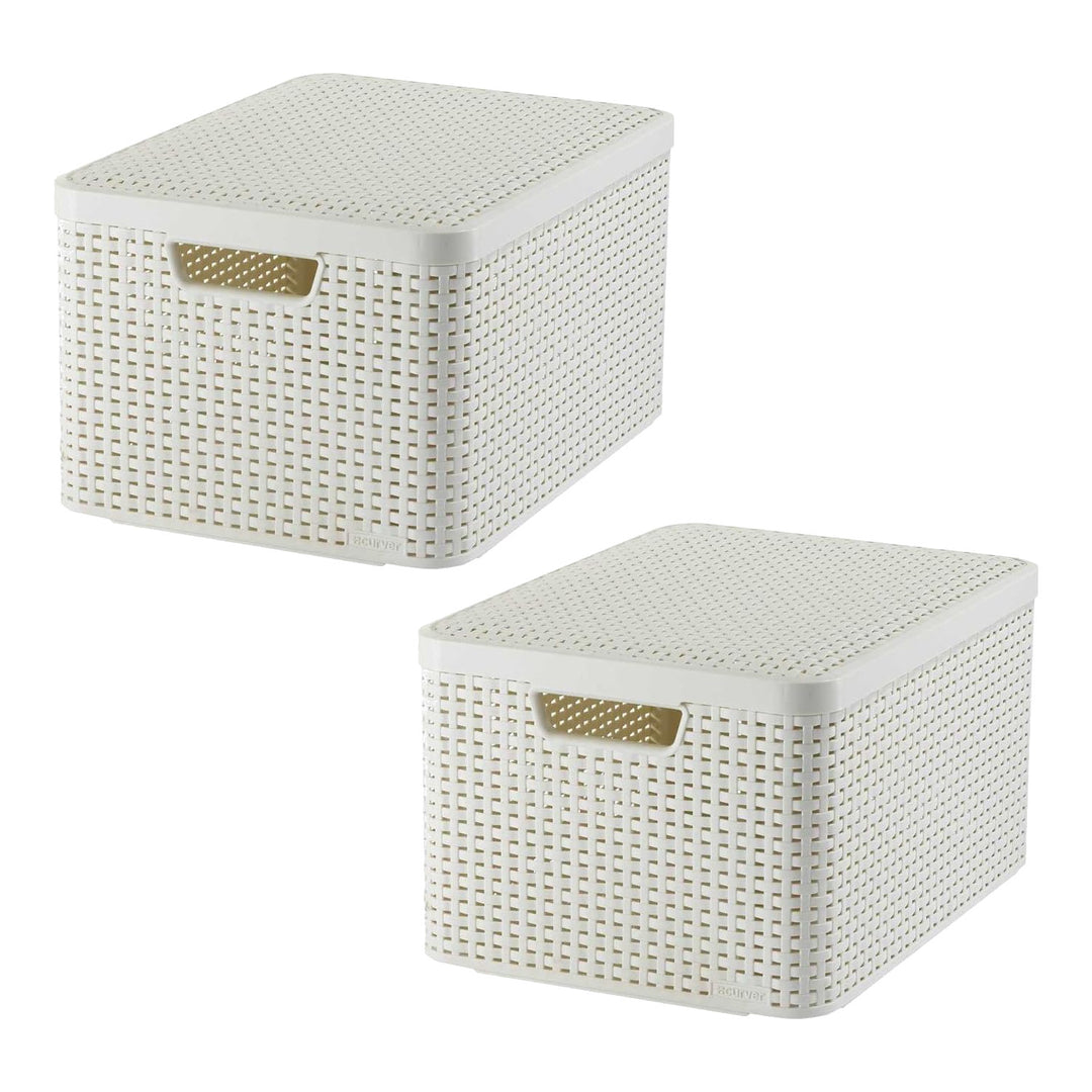 Košík Curver, univerzální, s víkem, krémový, Rattan Style L, 2 ks
