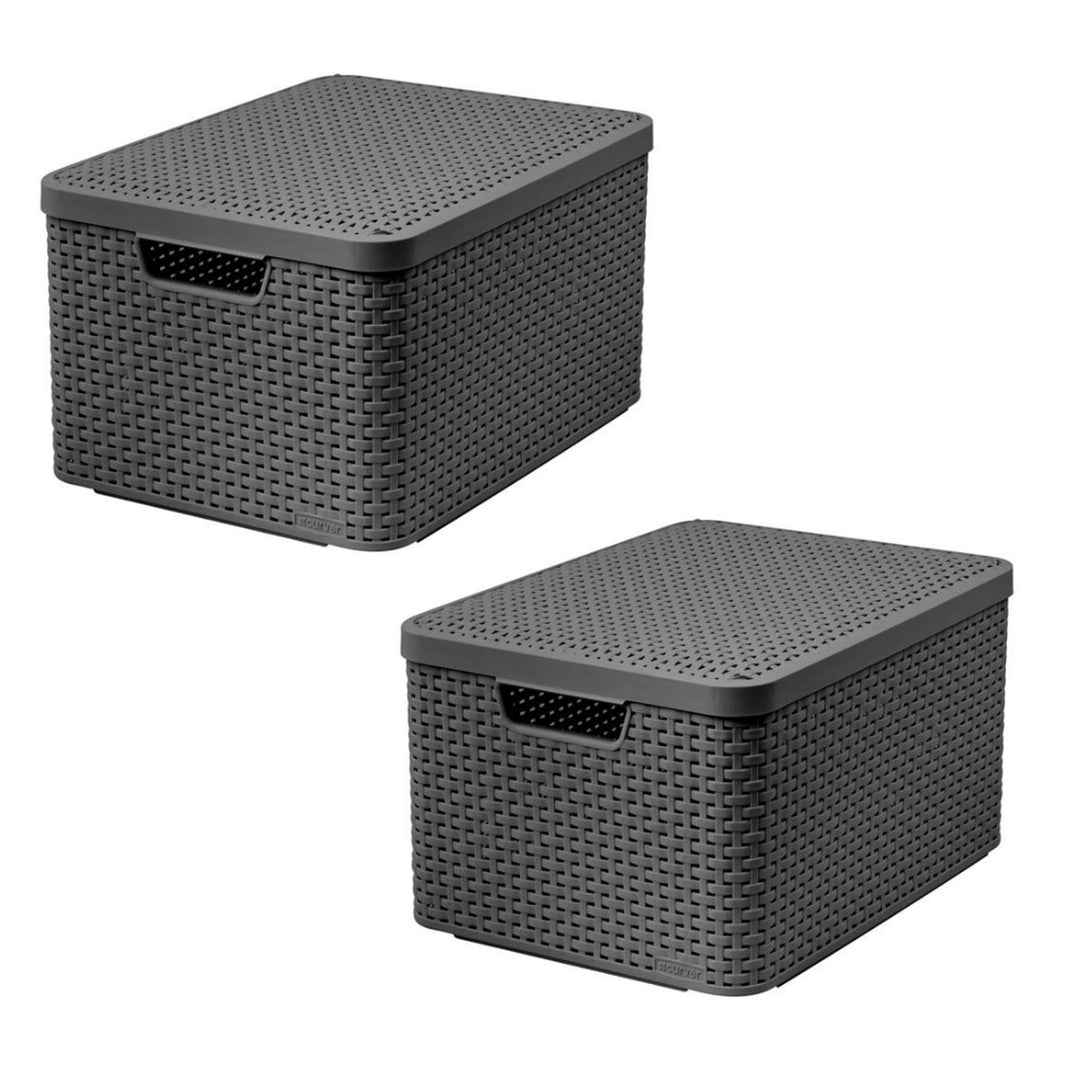 Košík Curver, univerzální, s víkem, šedý, Rattan Style L, 2 ks
