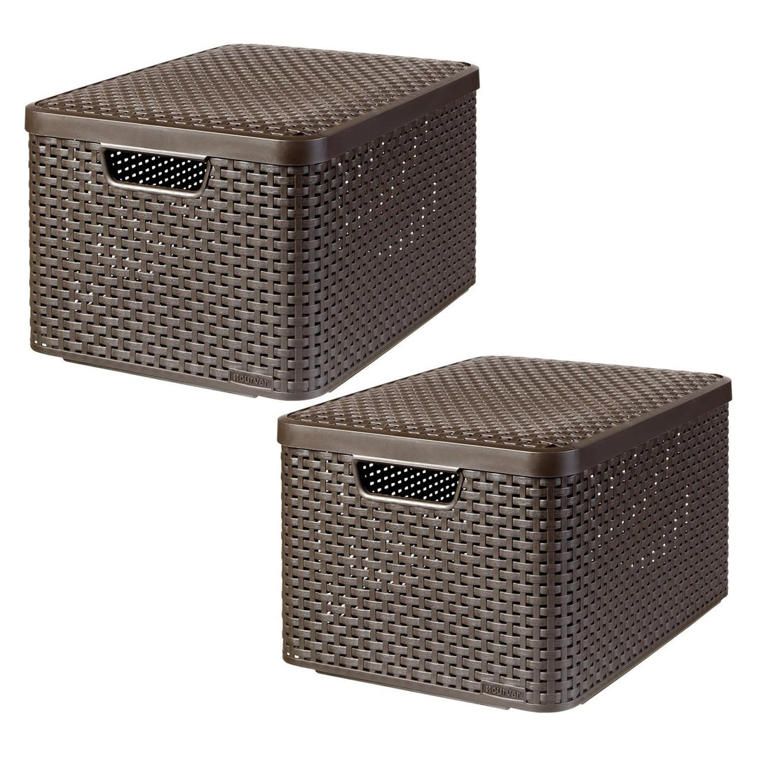 Košík Curver, univerzální, s víkem, hnědý, Rattan Style L, 2 ks