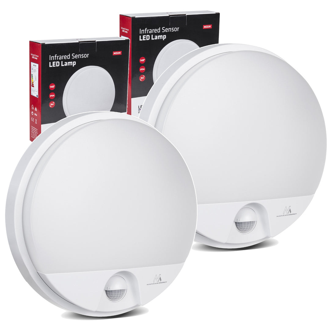 LED svítidlo s pohybovým senzorem Maclean, PIR senzor, bílá barva, 15 W, IP54, 1100 lm, neutrální barva světla, MCE291 W, 2 kusy