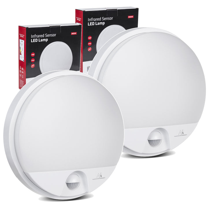 LED svítidlo s pohybovým senzorem Maclean, PIR senzor, bílá barva, 15 W, IP54, 1100 lm, neutrální barva světla, MCE291 W, 2 kusy