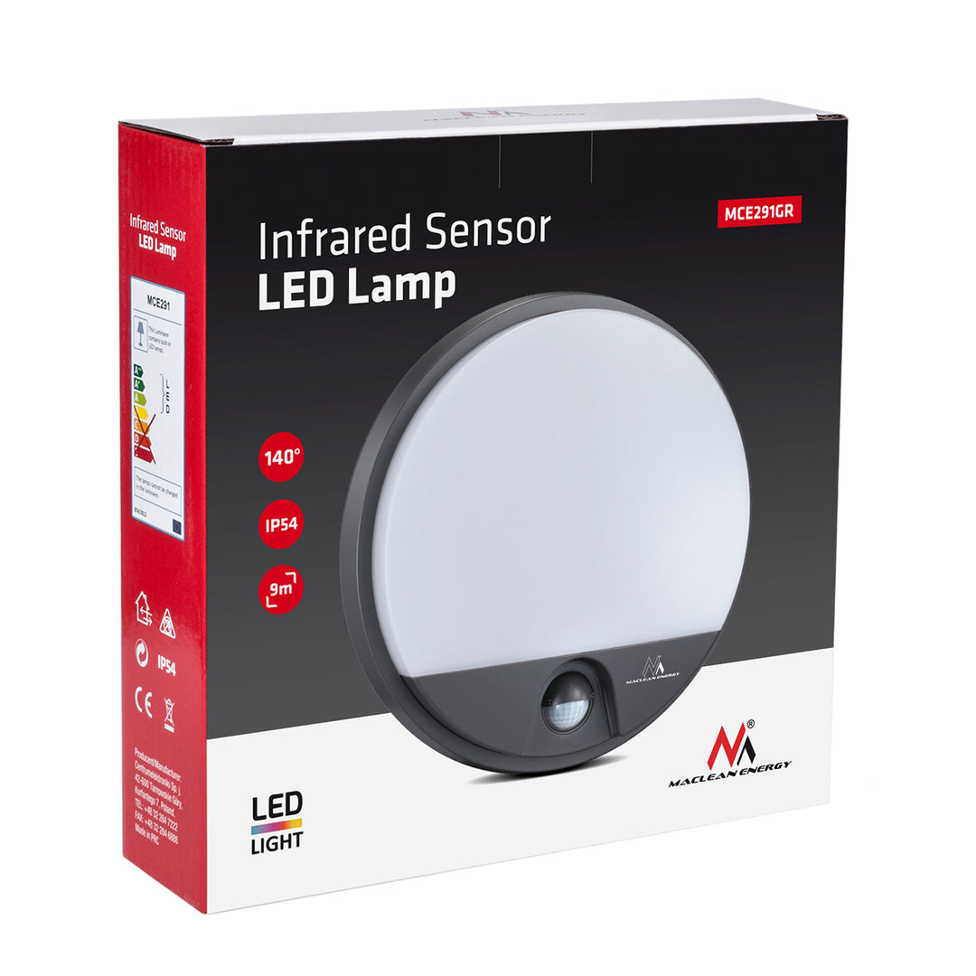 LED svítidlo s pohybovým čidlem Maclean, PIR čidlo, šedá barva, 15 W, IP54, 1100 lm, neutrální barva světla, MCE291 W, 2 kusy