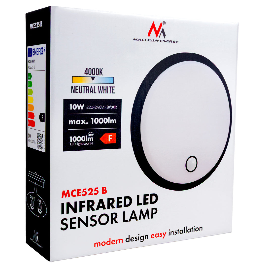LED svítidlo s pohybovým čidlem Maclean, PIR čidlo, černá barva, 10 W, IP65, 1000 lm, neutrální barva světla, MCE525 B, 2 ks