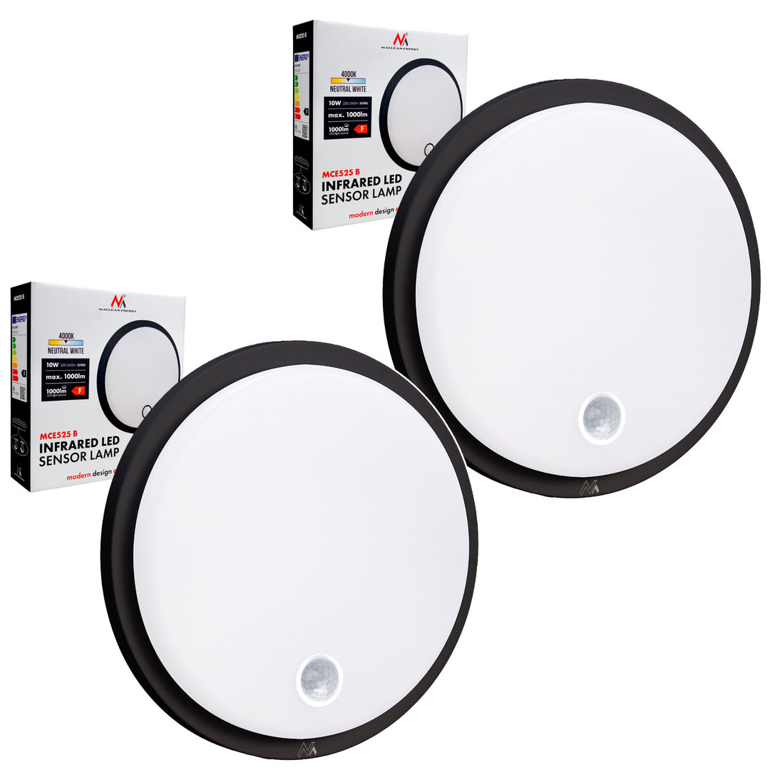 LED svítidlo s pohybovým čidlem Maclean, PIR čidlo, černá barva, 10 W, IP65, 1000 lm, neutrální barva světla, MCE525 B, 2 ks