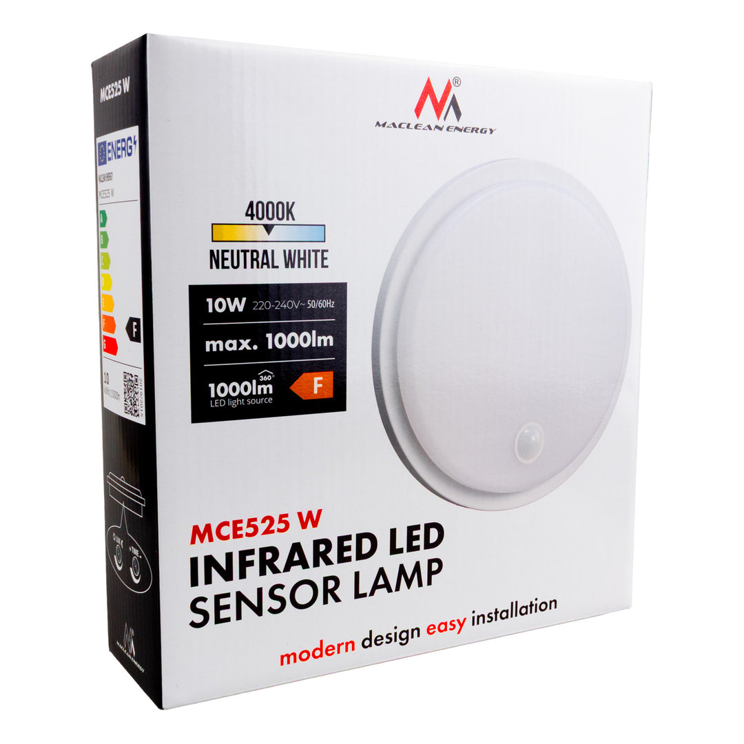 LED svítidlo s pohybovým senzorem Maclean, senzor PIR, bílá barva, 10 W, IP65, 1000 lm, neutrální barva světla, MCE525 W, 2 ks