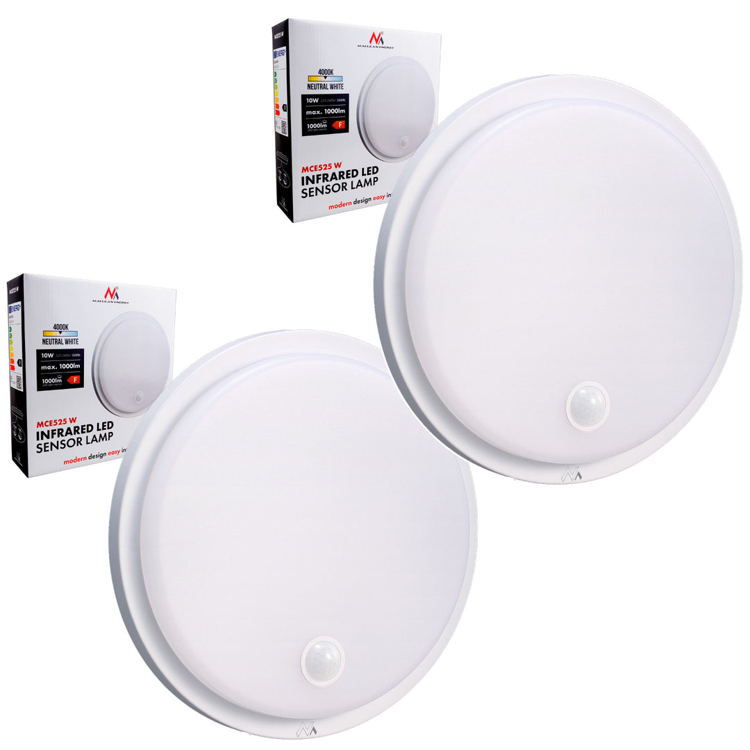 LED svítidlo s pohybovým senzorem Maclean, senzor PIR, bílá barva, 10 W, IP65, 1000 lm, neutrální barva světla, MCE525 W, 2 ks
