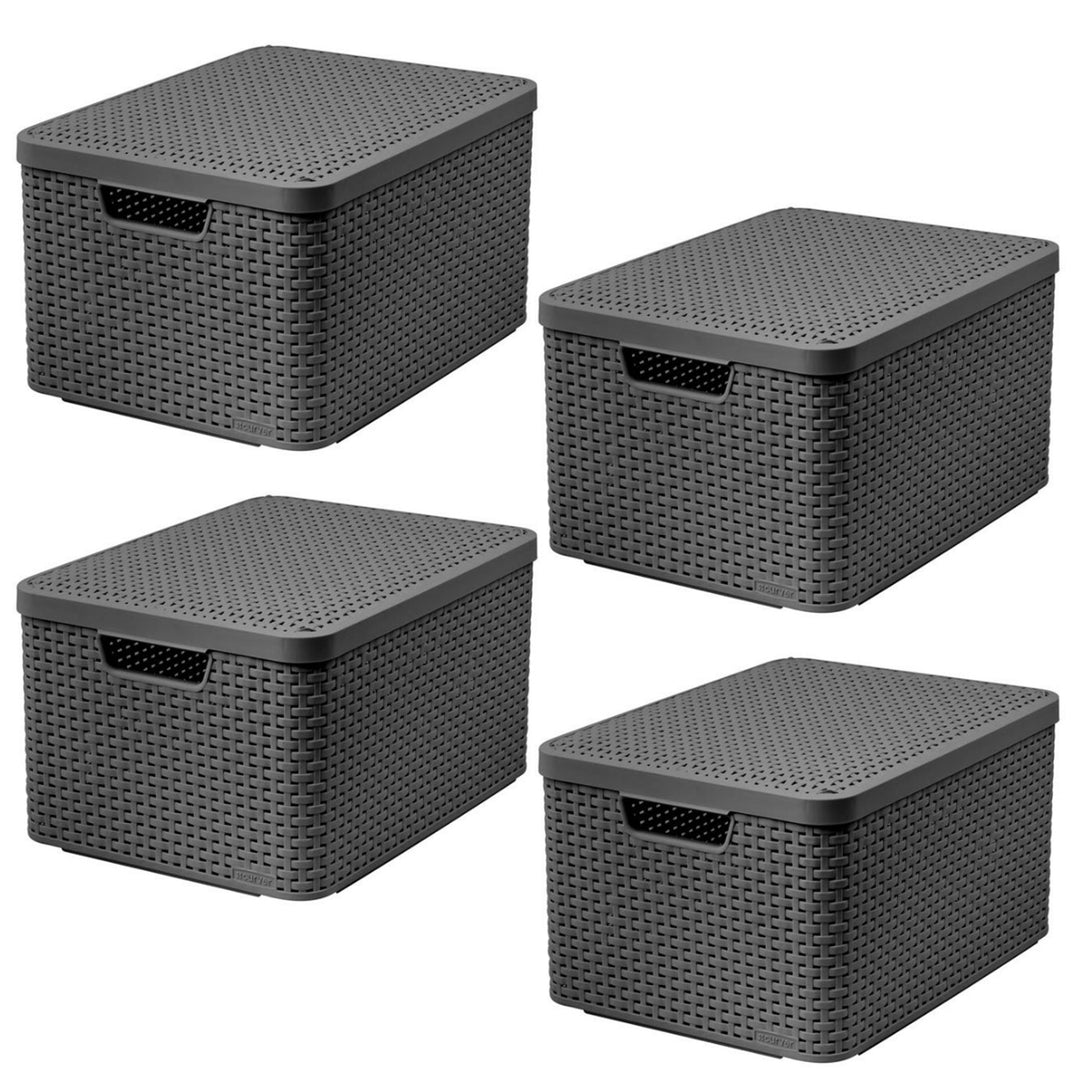 Košík Curver, univerzální, s víkem, šedý, Rattan Style L, 4 kusy