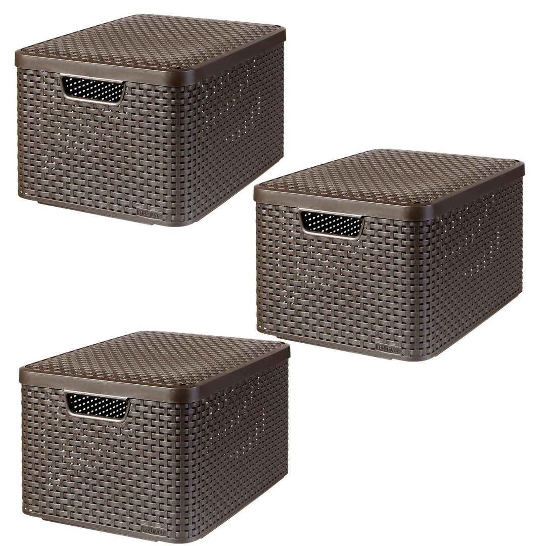 Košík Curver, univerzální, s víkem, hnědý, Rattan Style L, 3 kusy