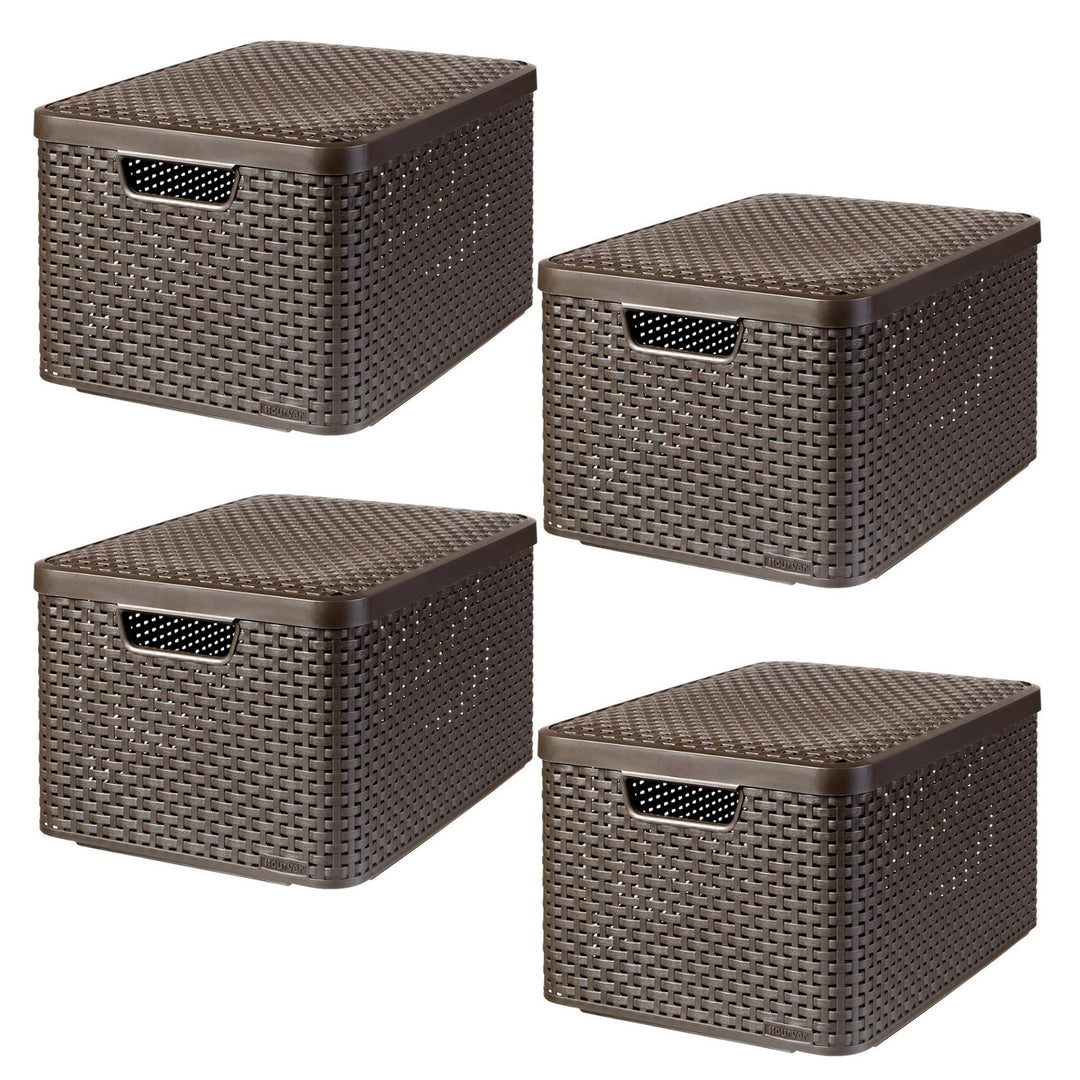 Košík Curver, univerzální, s víkem, hnědý, Rattan Style L, 4 kusy