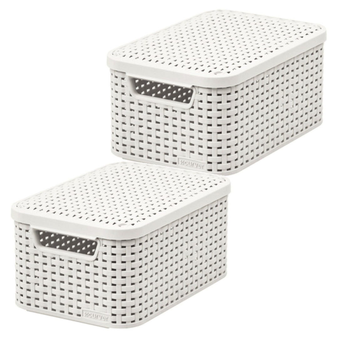 Košík Curver, univerzální, s víkem, krémový, Rattan Style M, 2 ks