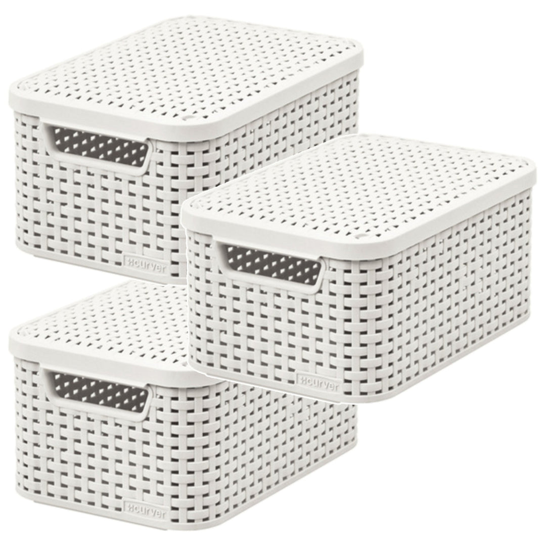 Košík Curver, univerzální, s víkem, krémový, Rattan Style M, 3 kusy