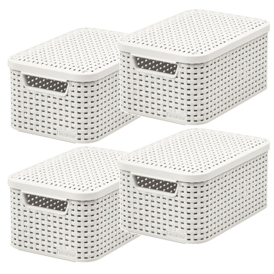 Košík Curver, univerzální, s víkem, krémový, Rattan Style M, 4 ks