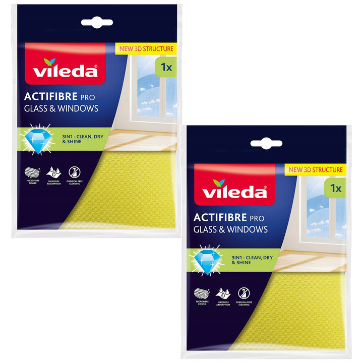 Utěrka Vileda Actifibre Pro na sklo a okna, lze prát v pračce, povrchová úprava PVA, bez šmouh a skvrn, čistí pouze vodou, 183298, 2 kusy